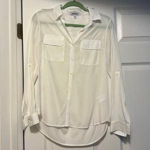 EXPRESS white see through button down blouse